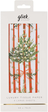 Glick tissue wrapping paper - red and white stripes with a Christmas tree
