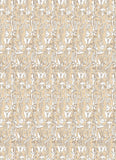 Beige background with white floral and leaf pattern