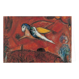 Framed artwork of a winged figure against a red background