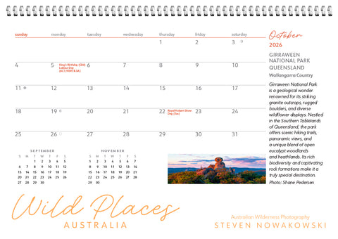 Wild Places Australia Desk Calendar 2026 - internal