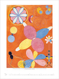 Colorful abstract floral design on an orange background