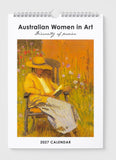 Calendar cover featuring an Australian woman in art with a title and year on a white background