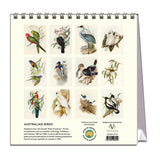 Calendar with illustrations of Australian birds on a white background