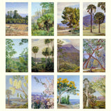 Collection of landscape paintings featuring trees and natural scenery.
