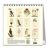 Calendar with illustrations of birds and plants on a white background