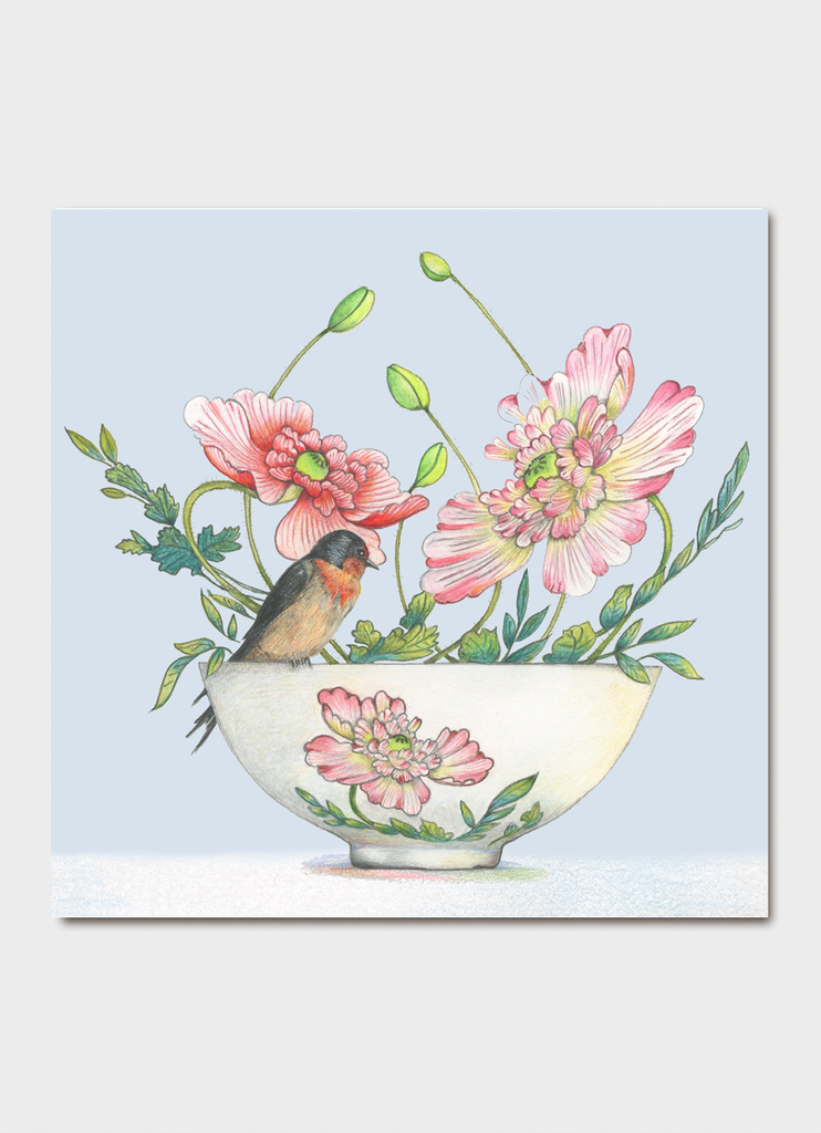 Michaela Laurie art card - Poppy Bowl with Welcome Swallow