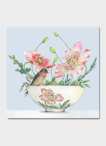 Michaela Laurie art card - Poppy Bowl with Welcome Swallow