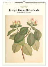 Calendar cover with botanical illustration and '2027 Joseph Banks Botanicals HMS Endeavour' text.