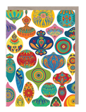 A colourful card with Christmas baubles