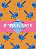 Packaging of 'All Wrapped Up Birds & Bugs' by Bronwyn Bancroft with blue birds on orange background
