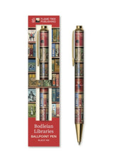 Bodleian Libraries ballpoint pen with packaging featuring bookshelf design