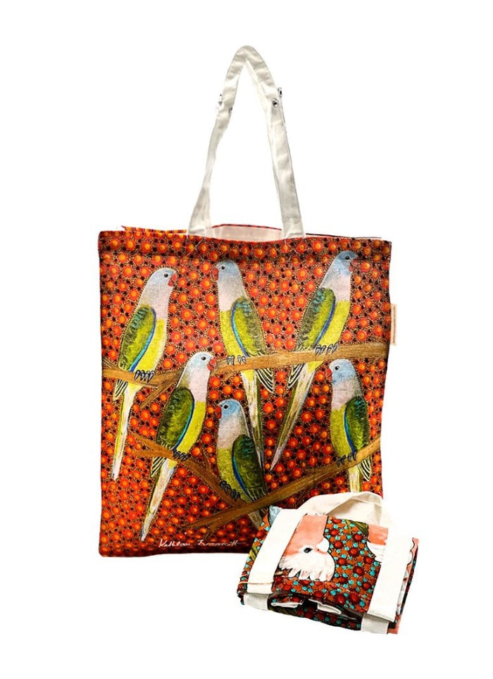 Foldable Cotton Bag - Kathleen Buzzacott - Budgies