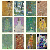 Grid of Gustav Klimt artworks including 'Portrait of Adele Bloch-Bauer I', 'The Kiss', 'Stoclet Frieze', and others.