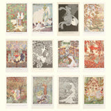 Collection of illustrated fairy tale scenes on a white background