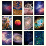 Grid of various space-themed images including nebulae and celestial bodies.