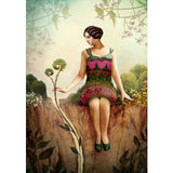 Art card by Catrin Welz-Sten Ace of Pentacles. A girl sitting on rock next to a plant.