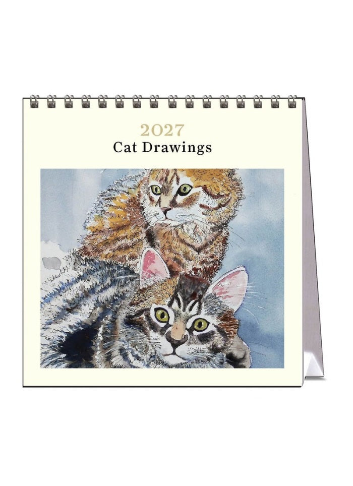 2027 Cat Drawings calendar with two cats on a white background