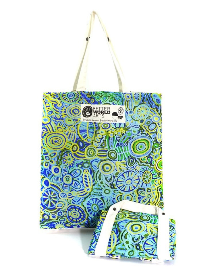 Cotton foldable tote bag with artwork by Cedric Varcoe