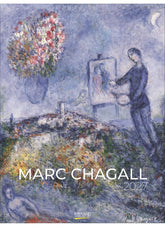 Marc Chagall 2027 calendar cover with artistic depiction of a man painting a landscape.