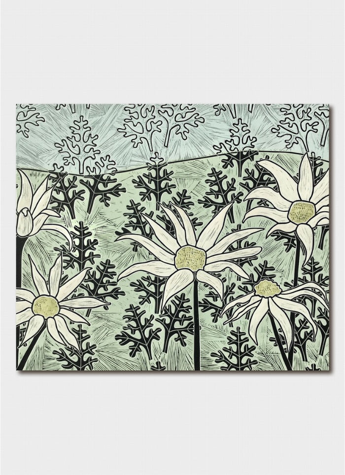 Decorative card with floral design on a light green background