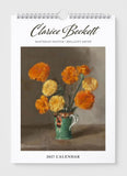 Calendar cover with painting of marigolds in a vase by Clarice Beckett