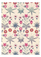 Floral pattern with pink and blue flowers on a beige background