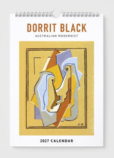 Dorrit Black 2027 calendar with abstract design on a white background