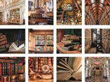 Grid of images showcasing various libraries and bookshelves.