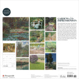 Calendar cover featuring impressionist garden paintings with text about the Impressionists.