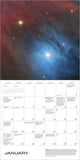 Calendar with a space-themed design featuring stars and nebulae.