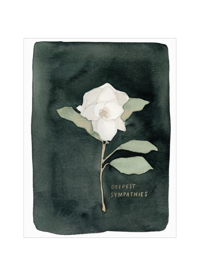 Floral design with 'Deepest Sympathies' text on a dark green background