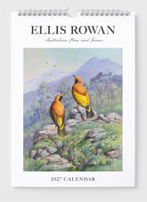 Calendar cover with illustration of two birds on a mountainous landscape, featuring the brand 'Ellis Rowan'.