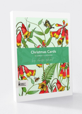 Christmas Card Pack front cover with Christmas Bells in orange, yellow and green with a butterfly and a bee.