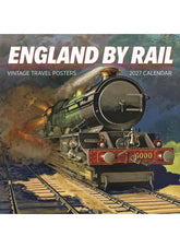 Calendar cover with vintage train illustration and 'England by Rail' text