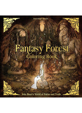 Fantasy Forest Coloring Book cover with illustrations of fairies and trolls.