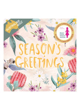 Box of Christmas cards with floral design and 'Season's Greetings' text.