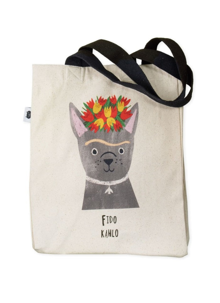 Fido Kahlo tote bag by Niaski.