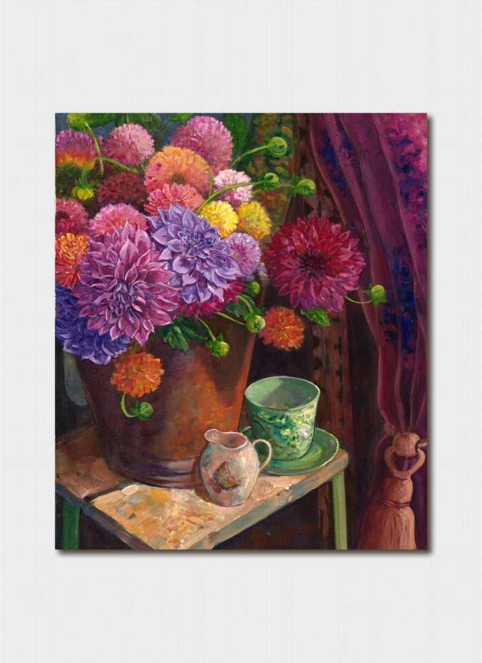 Fiona Adie art card - Dahlias