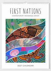 2027 calendar cover with abstract patterns and 'First Nations' text on a white background