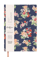 Front cover of Cath Kidston diary with nave background and pink and red roses.