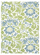 Floral pattern with blue and green flowers on a white background