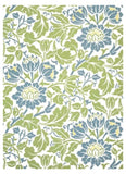 Floral pattern with blue and green flowers on a white background