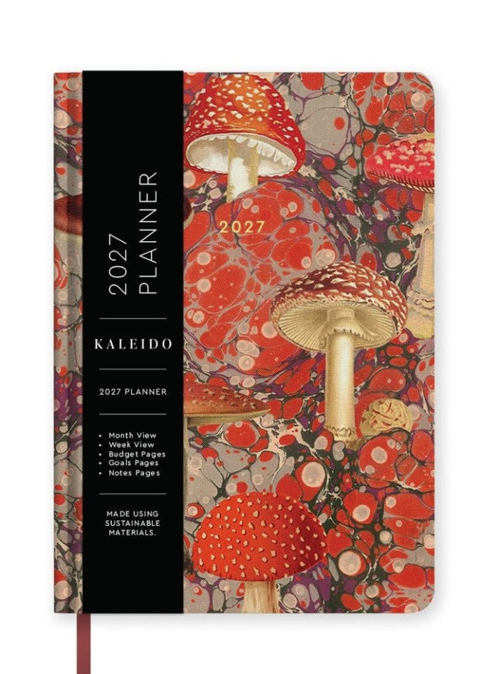 2027 planner with mushroom design on a white background