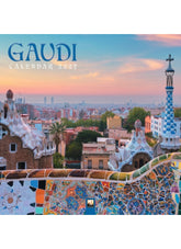 Gaudi calendar cover with colorful architecture and cityscape