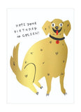 Cartoon dog with a birthday message on a white background