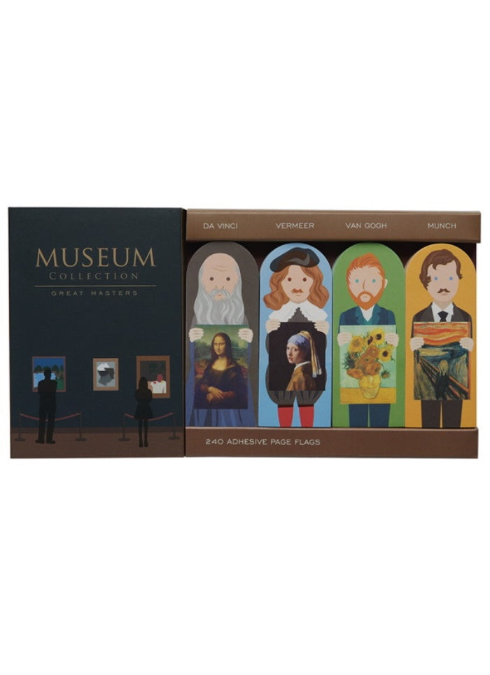Packaging of Museum Collection adhesive page flags featuring famous artworks.