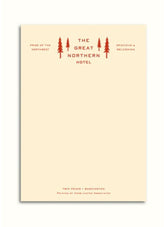 Notepad with 'The Great Northern Hotel' design on a beige background