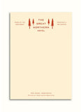 Notepad with 'The Great Northern Hotel' design on a beige background