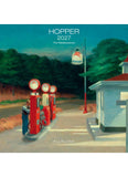 Calendar cover featuring an illustration of a gas station scene with a man at a pump, titled 'Hopper 2027 The Masterpieces'.