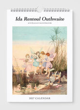 Calendar cover featuring illustrations of fairies by Ida Rentoul Outhwaite on a white background.